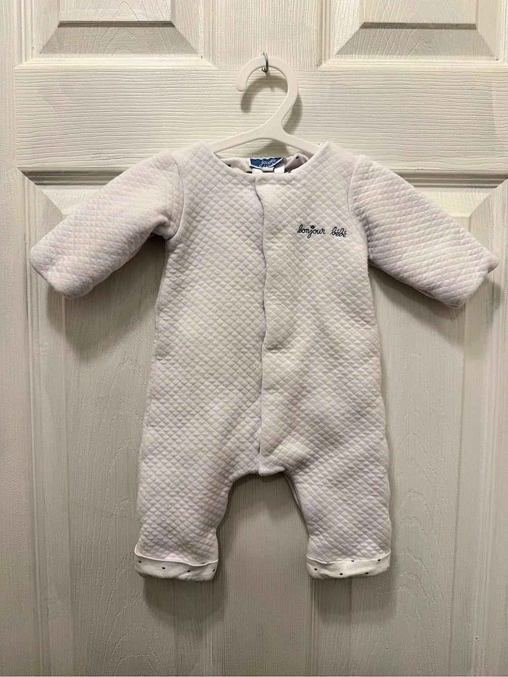 Jacadi Bonjour Bébé Quilted Sleeper Romper Footie White Baby 3M